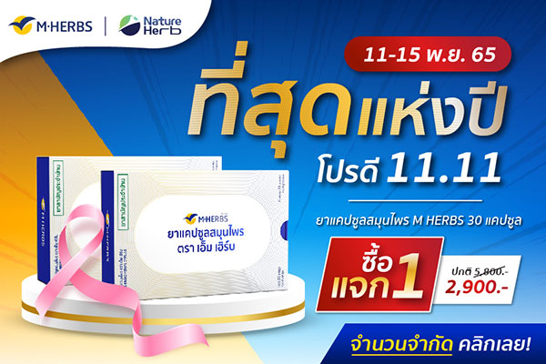 โปรโมชั่น - ยาแคปซูลสมุนไพรตรา M HERBS จัดโปรแรงสุดแห่งปี โปรดี 11.11 ซื้อ 1 แจก 1