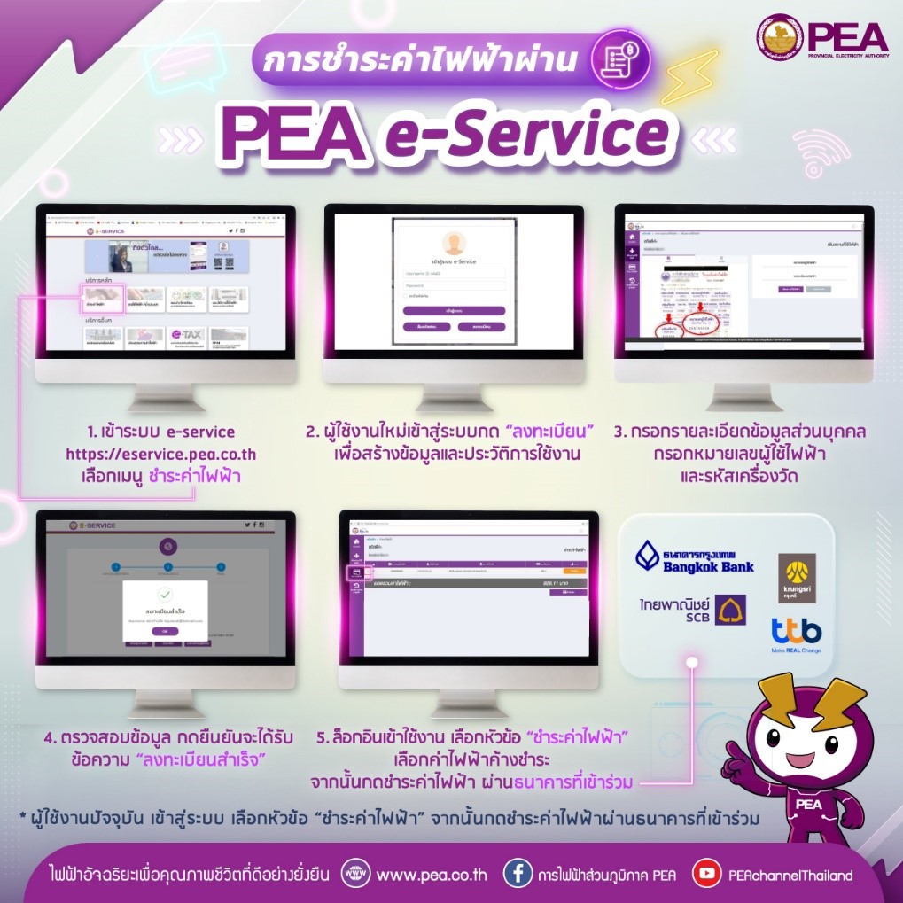 ข่าวราชการ, รัฐวิสาหกิจ - ชำระค่าไฟฟ้าออนไลน์ผ่าน  PEA  e-Service