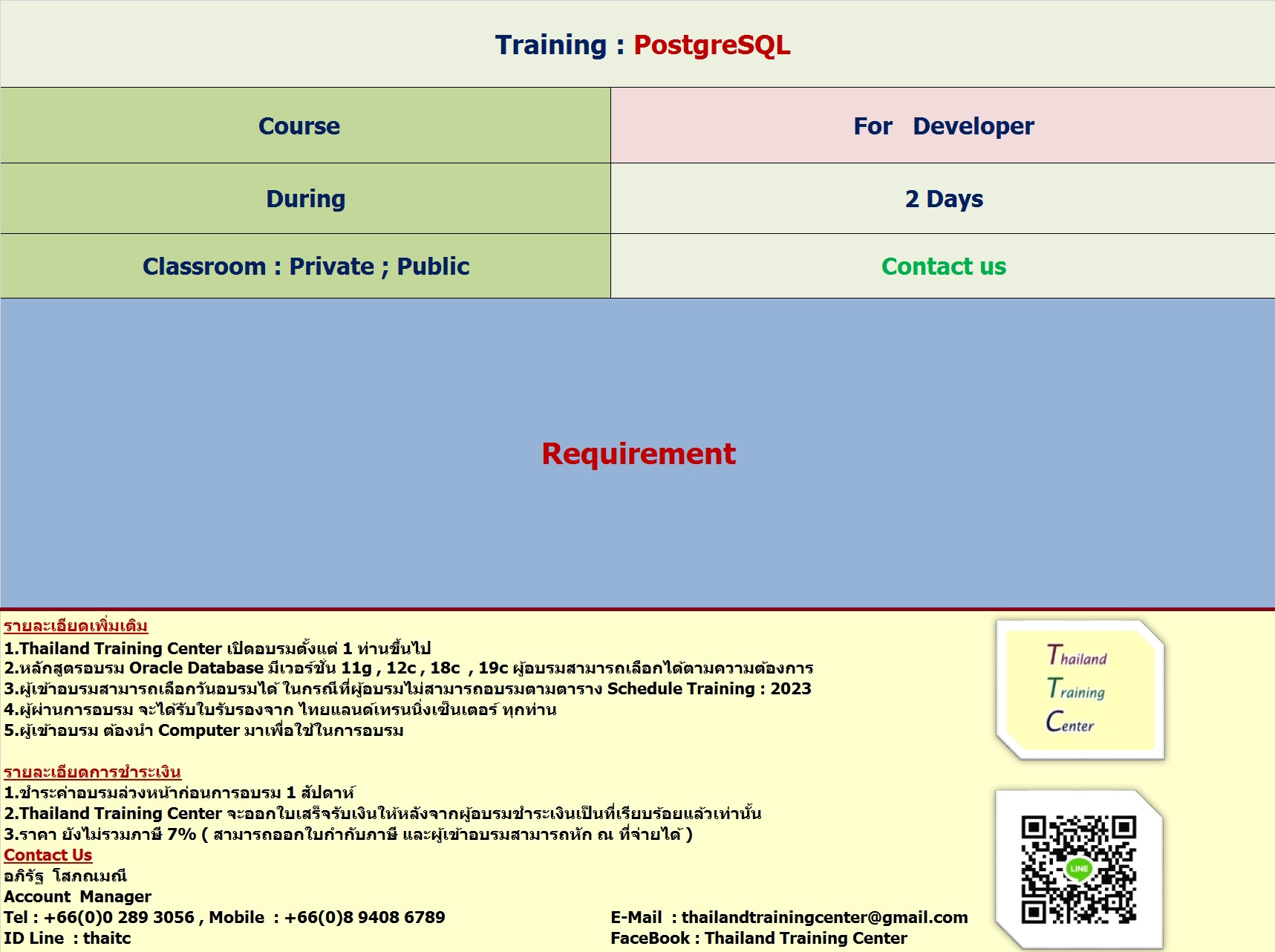 ข่าวการศึกษา - Thailand Training Center เปิดอบรมหลักสูตร PostgreSQL for Developer