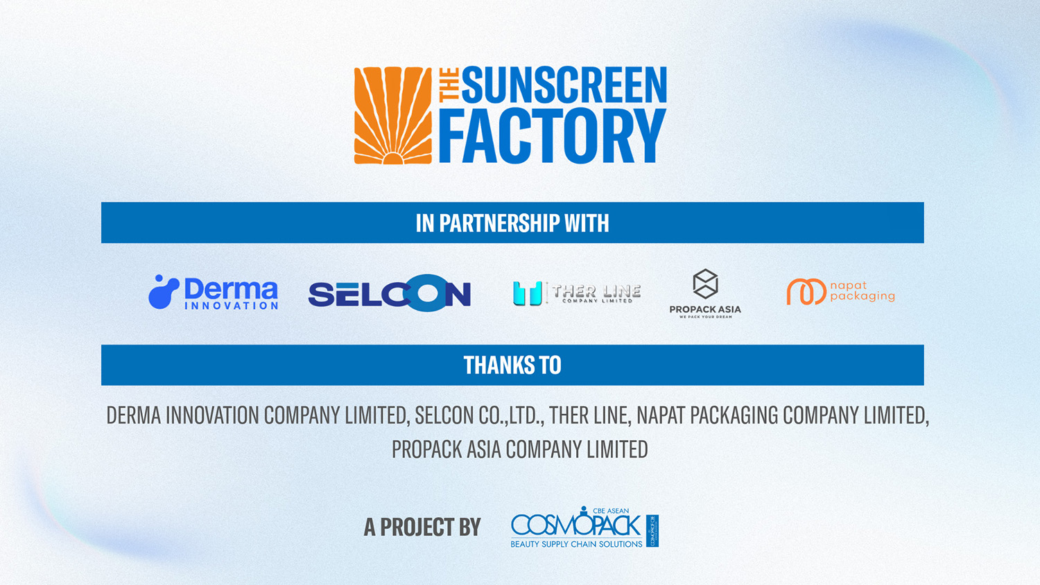 ข่าวงานอีเว้นท์ - Cosmopack CBE ASEAN 2026 จับมือ 5 แบรนด์ Supply Chain ความงามชั้นนำ เดินเครื่องโรงงานผลิตเครื่องสำอางจำลอง “The Sunscreen Factory” ไฮไลต์ใหม่ในงาน Cosmoprof CBE ASEAN Bangkok 2026