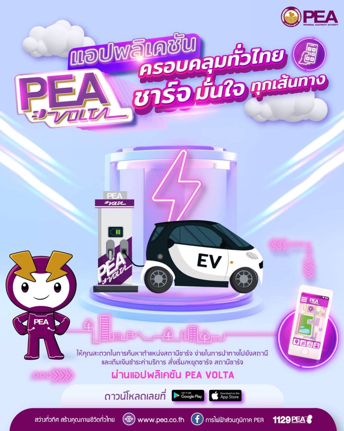 ราชการ, รัฐวิสาหกิจ - PEA VOLTA ครอบคลุมทั่วไทย ชาร์จ มั่นใจ ทุกเส้นทาง