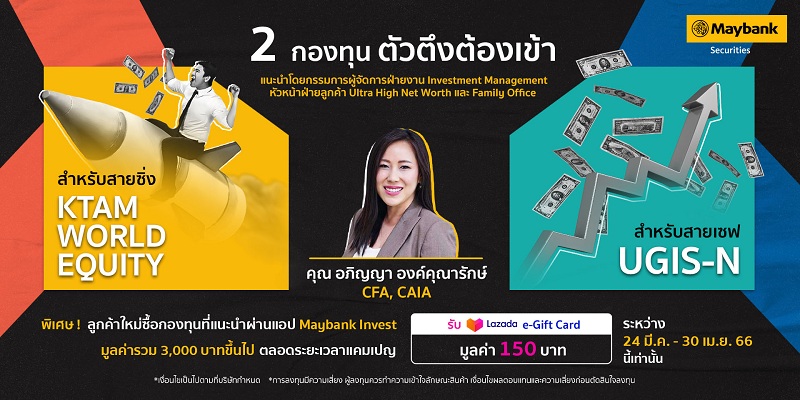 ข่าวการเงิน - Money News เมย์แบงก์ แนะนำ 2 กองทุนใหม่ทั้งสายซิ่งและสายเซฟ ให้ลูกค้ารับ Lazada e-Gift Card มูลค่า 150 บาท