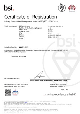 ZTE ปลื้ม อุปกรณ์เทอร์มินอลผ่านการรับรองมาตรฐานสากล ISO/IEC 27701