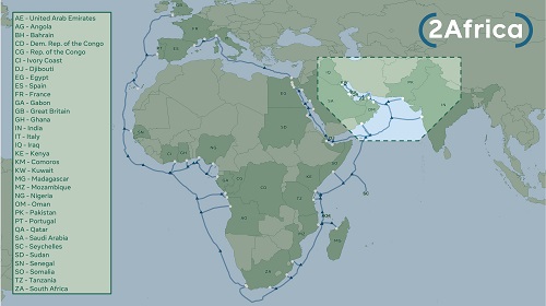 2Africa ขยายโครงข่ายเคเบิลสู่อ่าวอาหรับ ปากีสถาน และอินเดีย